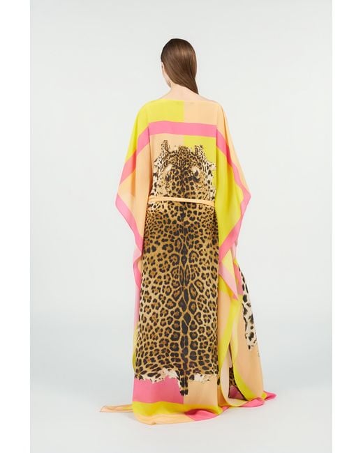 Roberto Cavalli Multicolor Silk Kaftan With Cavalli Pop Print