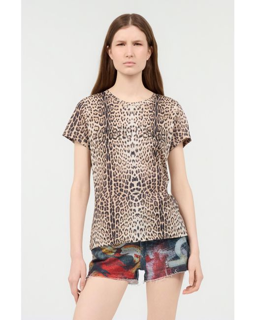 T-Shirt À Imprimé Jaguar Roberto Cavalli en coloris White