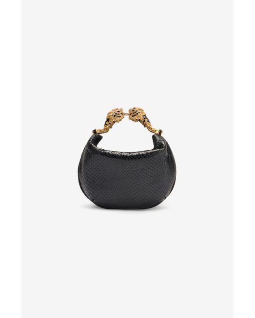 Roberto Cavalli Black Mini Hobo Roar Bag With Snake Print