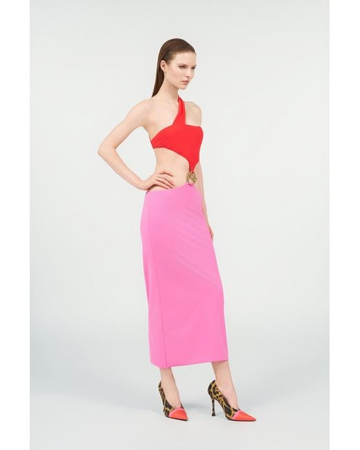 Roberto Cavalli Pink Long Asymmetric Dress With Jewel Detail