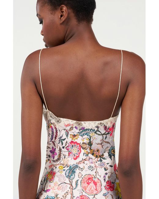 Roberto Cavalli White Long Silk Dress With Florentine Flowers Print