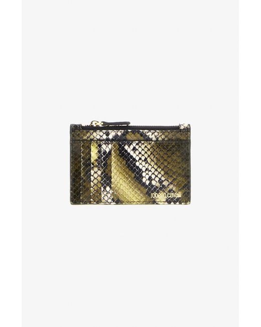 Roberto Cavalli Multicolor Logo-Print Leather Card Holder