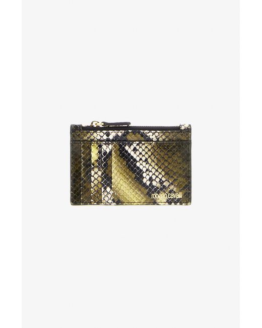 Roberto Cavalli Multicolor Logo-Print Leather Card Holder