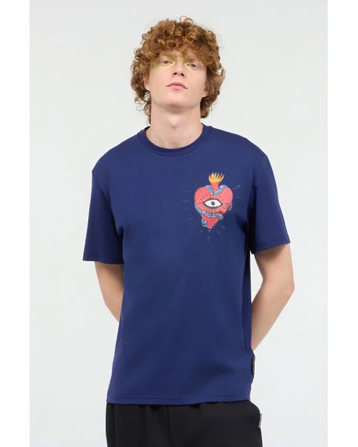 Roberto Cavalli Blue T-Shirt With Heart And Snake for men