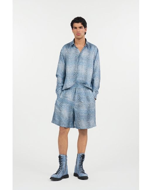 Roberto Cavalli Blue Baby Jaguar Print Fabric Shorts for men