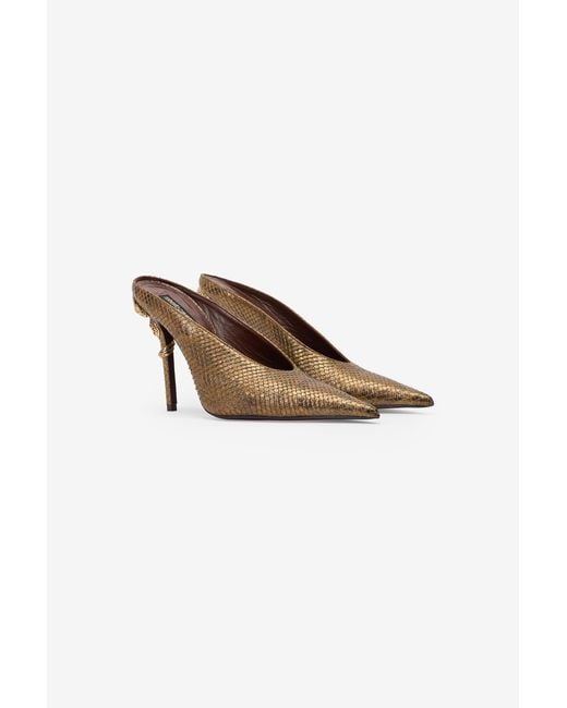 Roberto Cavalli Multicolor Mules With Python Snake Motif