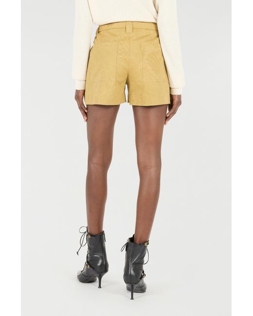 Roberto Cavalli Yellow Shorts Mit Gürtel Und Print Python