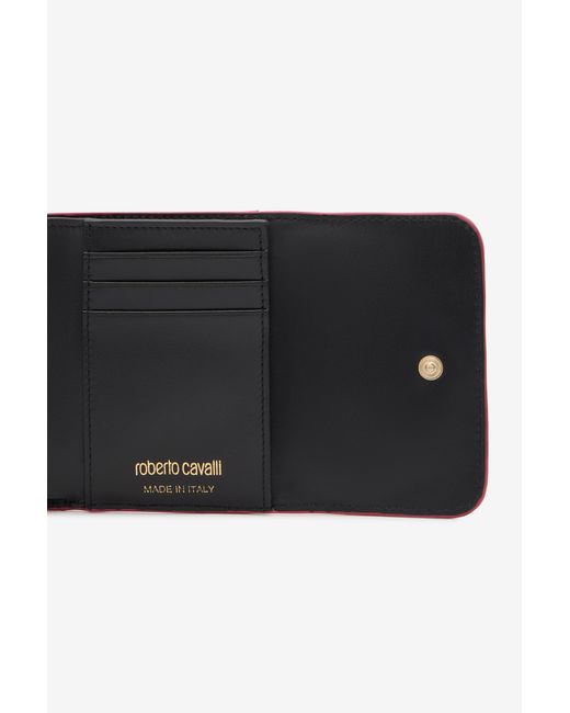 Roberto Cavalli Red Crocodile-Effect Square Card Holder