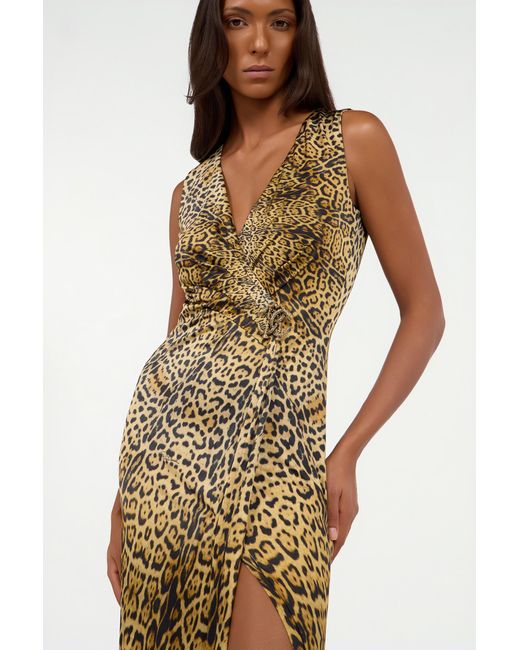 Roberto Cavalli White Long Dress With Jaguar Skin Print