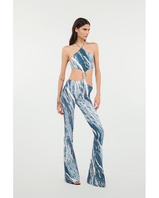 Roberto Cavalli Blue Rubane-Print Jumpsuit