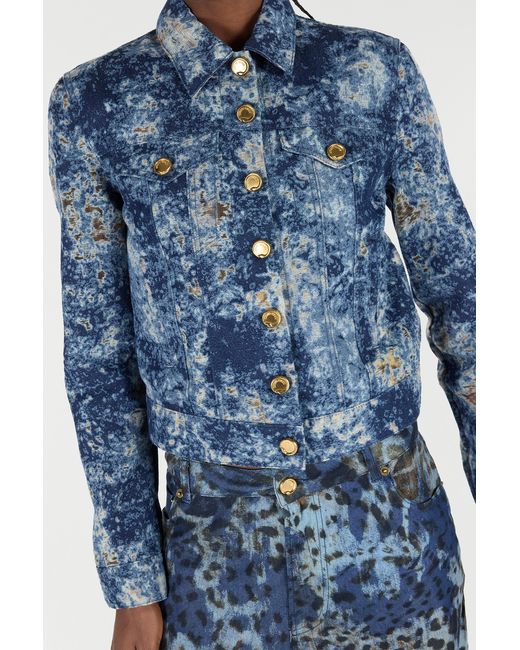 Roberto Cavalli Blue Denim Jacket With Discoloration