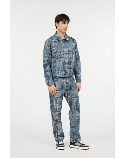 Roberto Cavalli Blue Capsule Collection Patchwork Denim Jacket for men