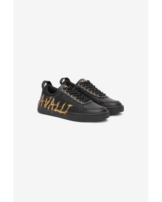 Roberto Cavalli Black Sneakers With Golden Graffiti Logo