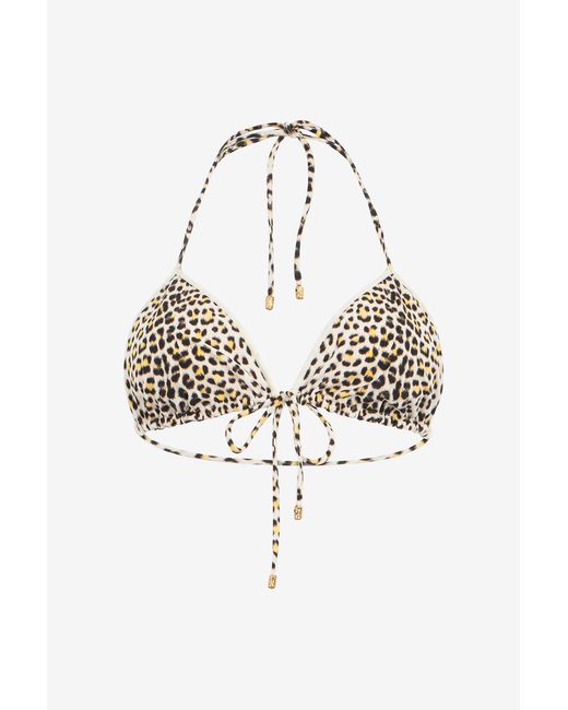 Roberto Cavalli White Pop Jaguar Print Bikini Top
