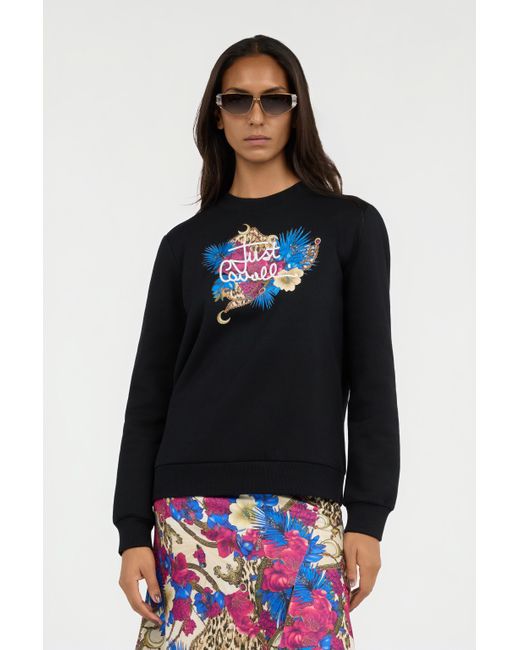 Roberto Cavalli Black Sweatshirt With Floral Logo Print