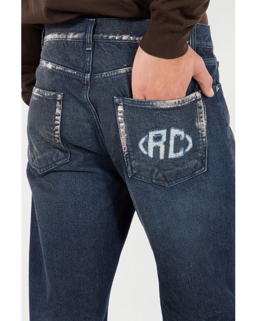 Roberto Cavalli Blue Sandblasted-Effect Jeans With Chain for men