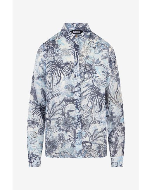 Roberto Cavalli Blue Stange Jungle Print Shirt