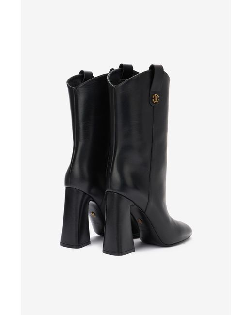 Roberto Cavalli Black Ankle Boots With Monogram Mirror Snake