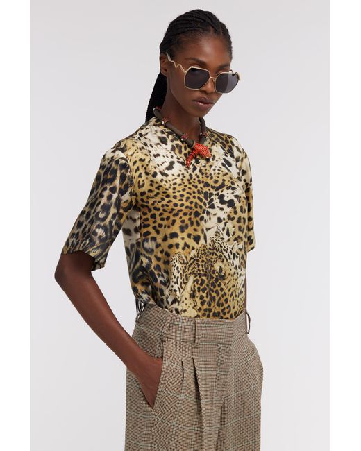 Roberto Cavalli Brown Jaguar Skin Print T-Shirt