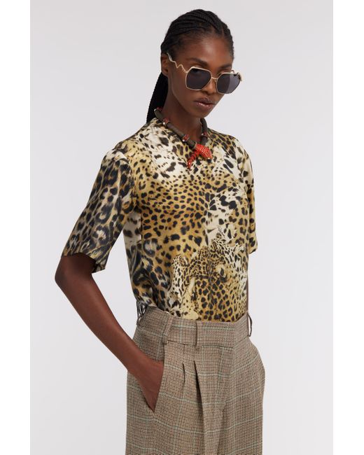 Roberto Cavalli Brown Jaguar Skin Print T-Shirt