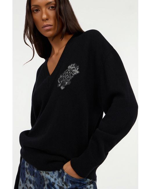 Suéter Negro Con Monogram Mirror Snake Roberto Cavalli de color Black
