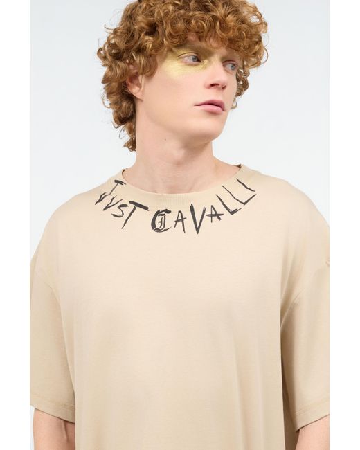 Camiseta Con Cuello Redondo Desgastado Y Logotipo Roberto Cavalli de hombre de color Natural