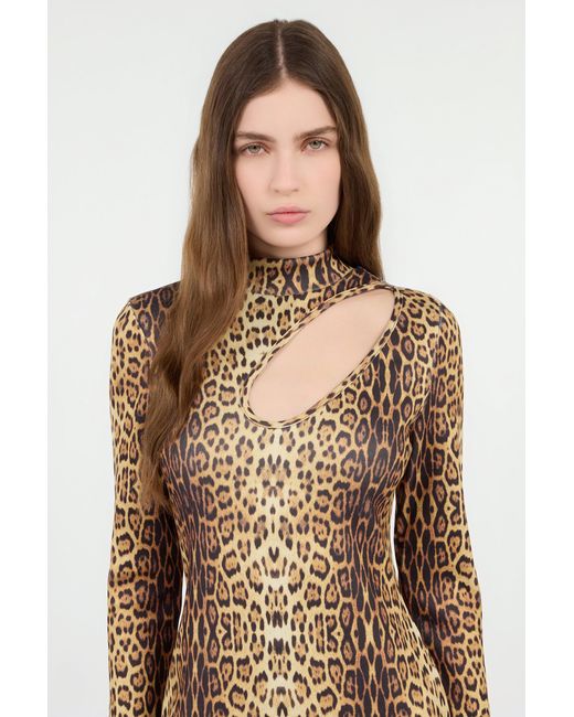 Roberto Cavalli Natural Leopard Print Midi Dress