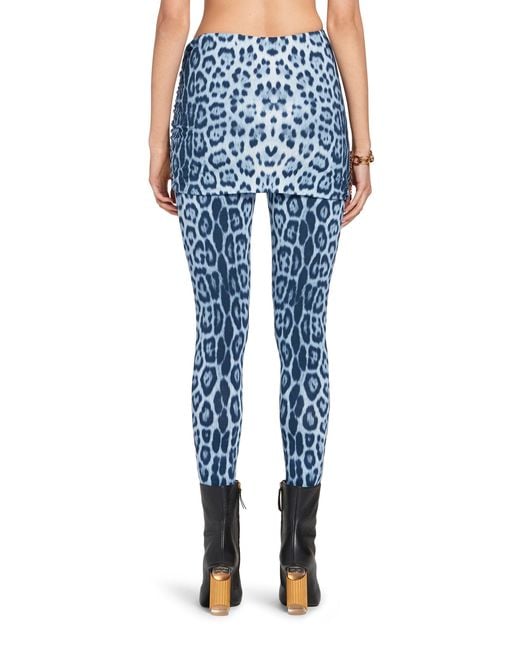 Roberto Cavalli Blue Heritage Jaguar Print Gathered Leggings