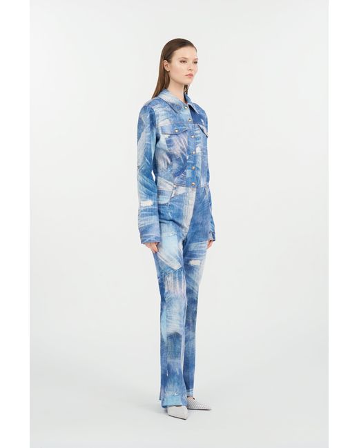 Roberto Cavalli Blue Patchwork Denim Jumpsuit