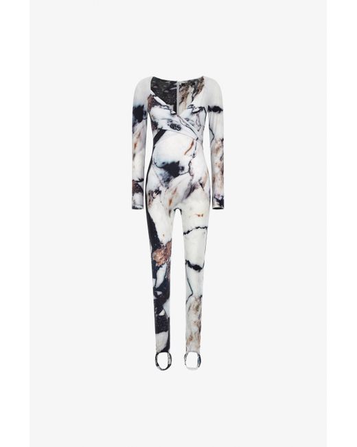Roberto Cavalli Blue Marble Print Jumpsuit