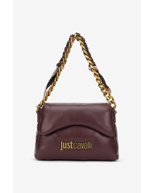 Roberto Cavalli Purple Just Cavalli Burgundy Shoulder Bag With Chain And Scarf