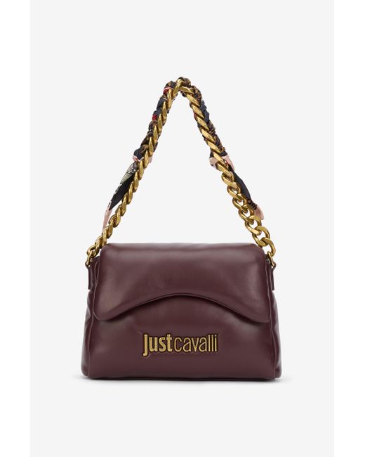 Roberto Cavalli Purple Just Cavalli Burgundy Shoulder Bag With Chain And Scarf