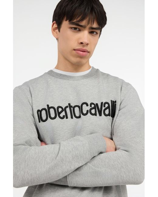 Felpa Grigia Con Logo di Roberto Cavalli in Gray da Uomo