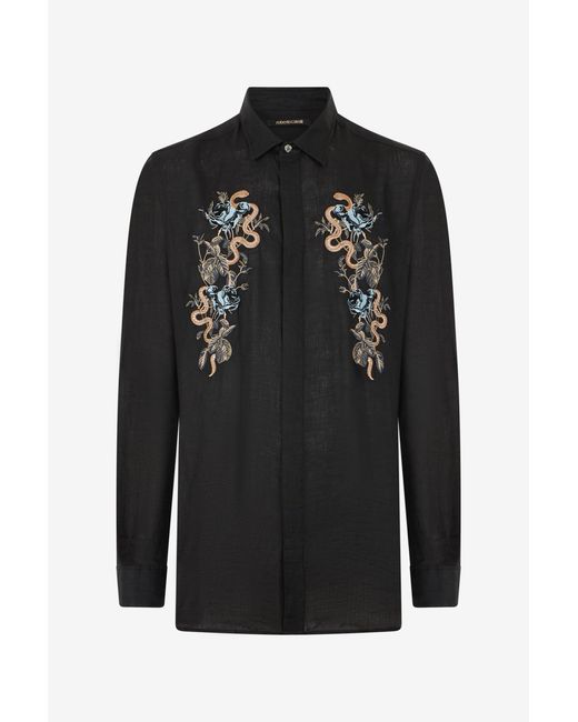 Roberto Cavalli Black Embroidered Shirt for men