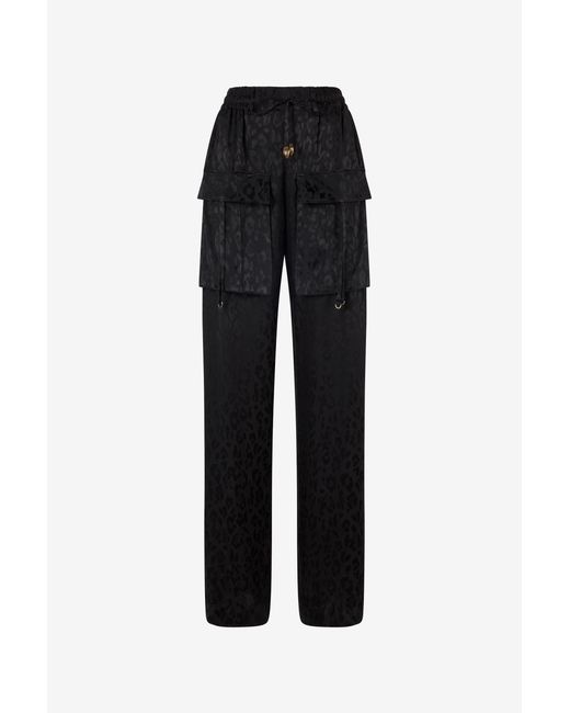 Roberto Cavalli Black Pants With Solid-Color Jaguar Skin Print