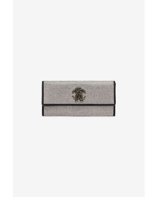 Roberto Cavalli Gray Clutch Mit Kristallen Und Monogramm Mirror Snake