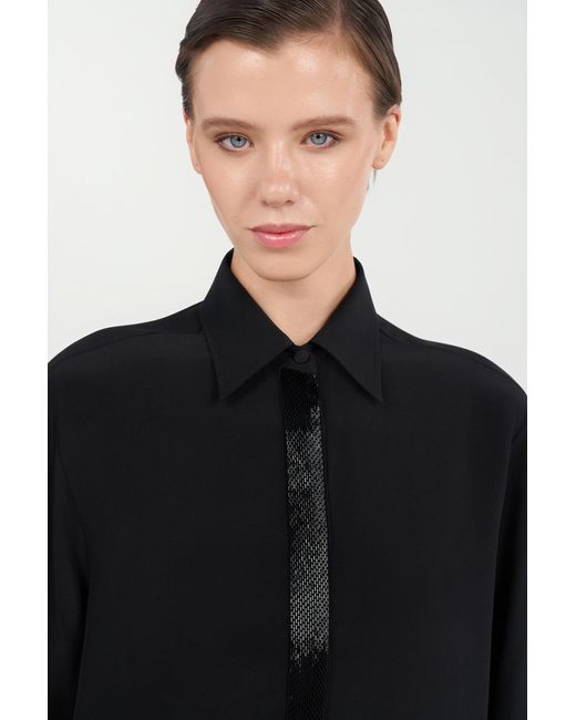 Roberto Cavalli Black Silk Shirt With Shimmering Detail