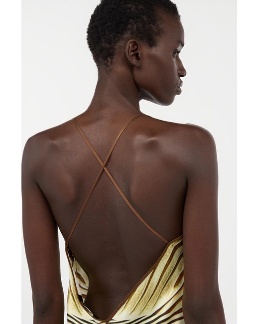 Roberto Cavalli Metallic Long Silk Dress With Iside Print
