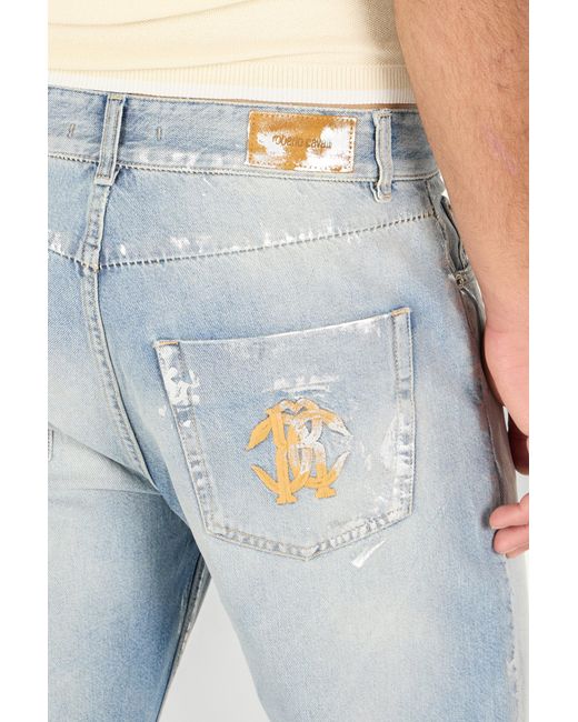 Roberto Cavalli Blue Light Wash Jeans With Monogram Rc for men