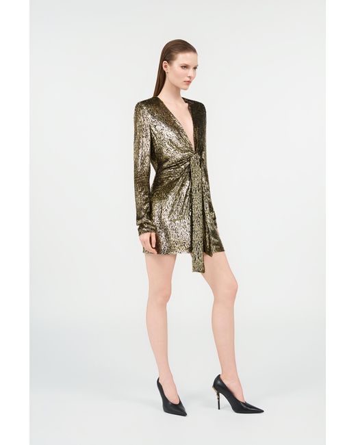 Roberto Cavalli Green Dress With Fil Coupé Leopard Print