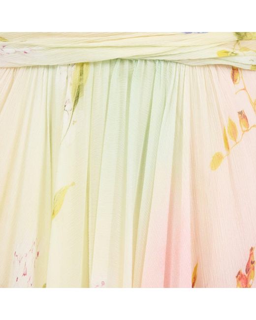 Roberto Cavalli White Long Chiffon Dress With Miami Flowers Print