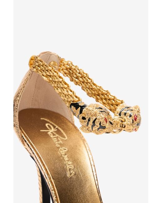 Roberto Cavalli White Sandals With Heel And Bejeweled Tigers
