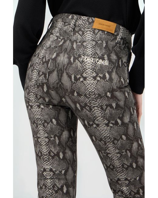 Jeans Imprimé Python Roberto Cavalli en coloris Gray