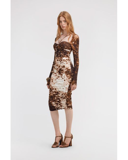 Roberto Cavalli White Appaloosa Printed Ruched Midi Dress