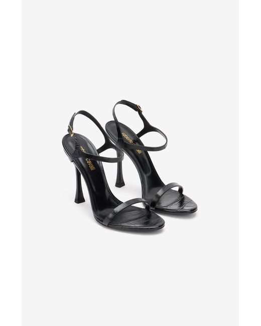 Roberto Cavalli Multicolor Croc-Effect Leather High-Heel Sandals
