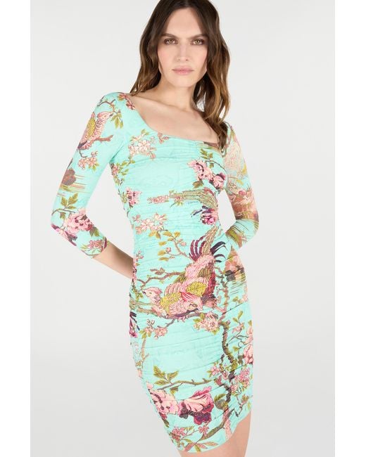 Roberto Cavalli Mini Dress With Oriental Bird Print in White | Lyst Roberto Cavalli Mini Dress With Oriental Bird Print in White | Lyst