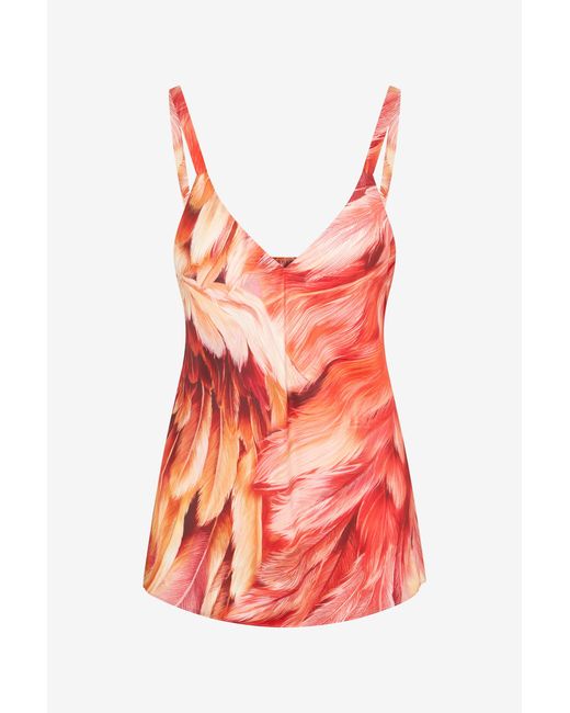 Roberto Cavalli Red Plumange Print Camisole