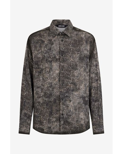 Roberto Cavalli Gray Faded Effect Shirt With All-Over Lettering for men