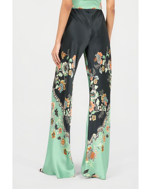 Roberto Cavalli Green Silk Pants With Kimono Print