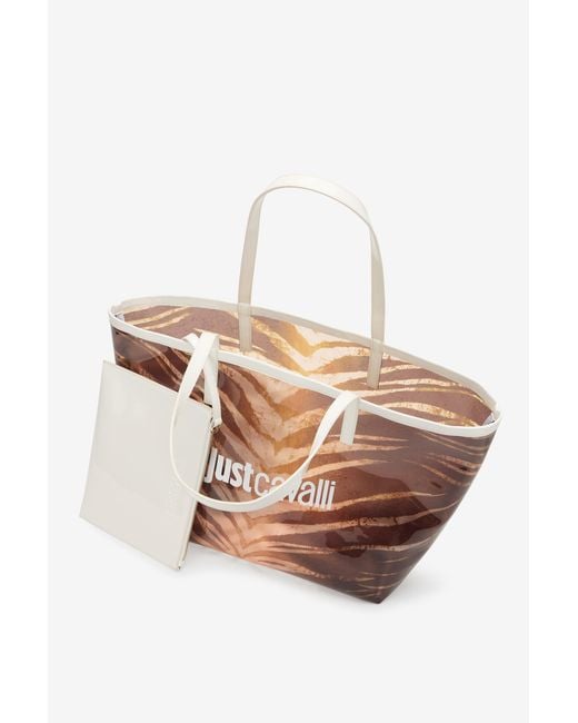 Roberto Cavalli White Natural Barb Print Shopping Bag